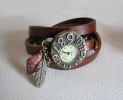 Montre cuir Marron cadran original Plume et pierre