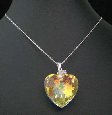 Pendentif Coeur Swarovski chaîne argent; Pendentif Coeur Swarovski chaîne