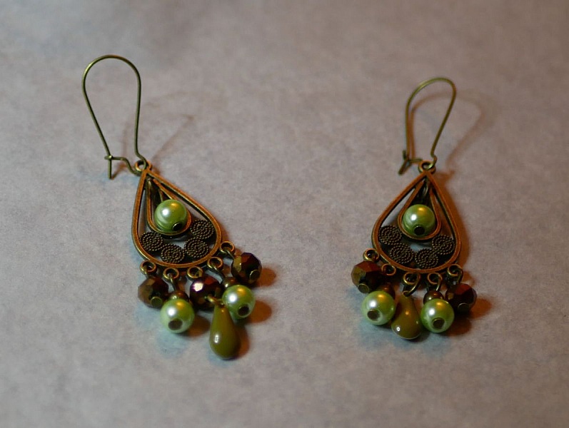 Boucles d'oreilles Boh&egrave;me Vert et bronze