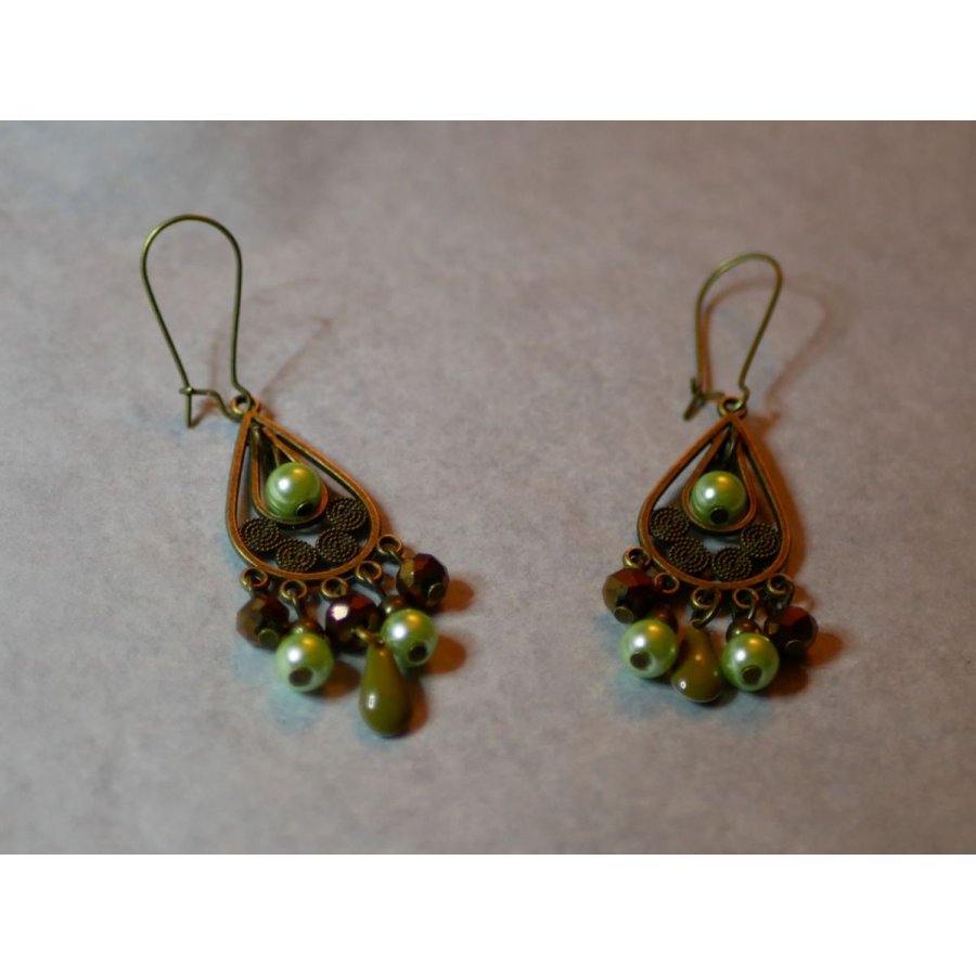 Boucles d'oreilles Bohème Vert et bronze