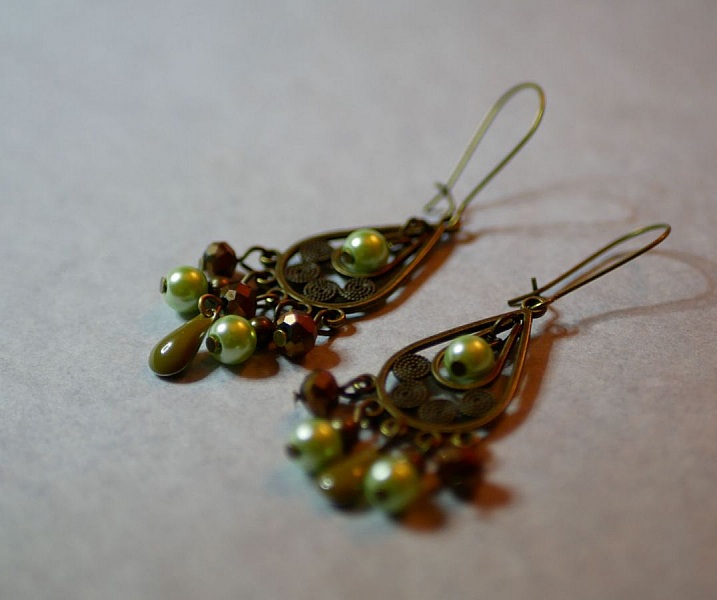 Boucles d'oreilles Boh&egrave;me Vert et bronze