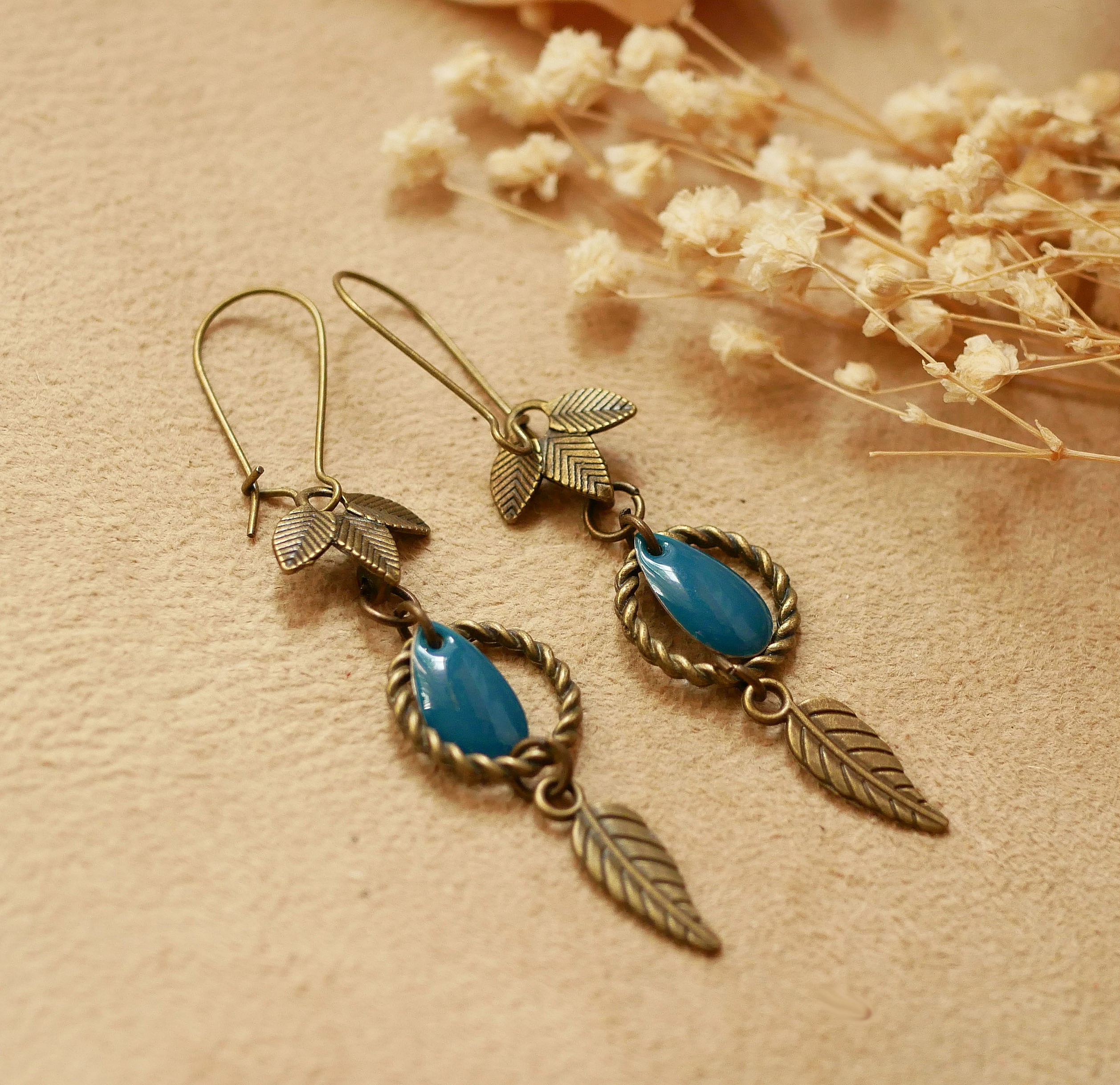 Boucles d'oreilles Boh&egrave;me Bleu