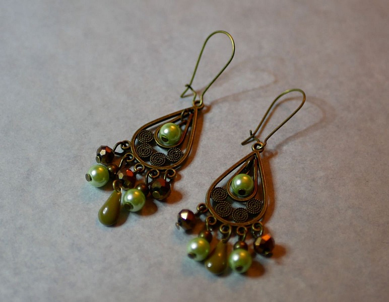 Boucles d'oreilles Boh&egrave;me Vert et bronze