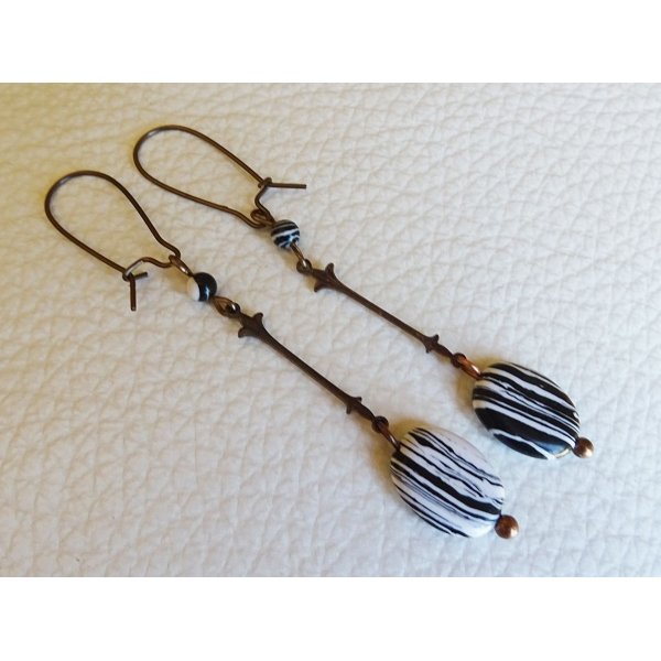 Boucles d'oreilles laiton naturel Noir & blanc
