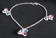 Bracelet argent breloques bleu/rose