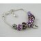 Bracelet argenté perles Violet charme Coeur adaptable