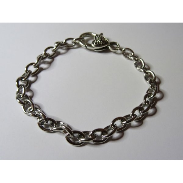Bracelet chaîne argentée gros fermoir coeur 20 cm