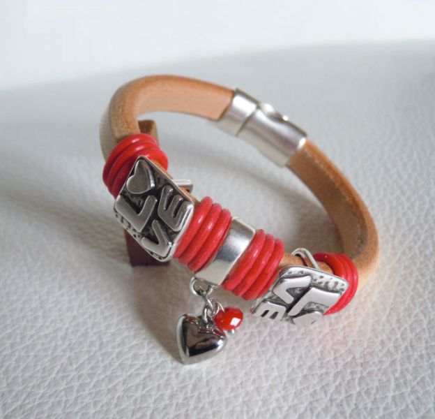 Bracelet cuir Regaliz Love rouge