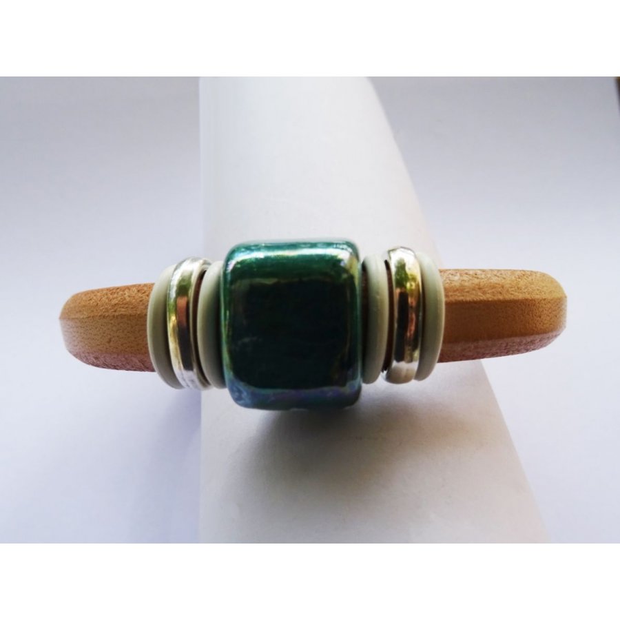 Bracelet cuir Regaliz céramique turquoise