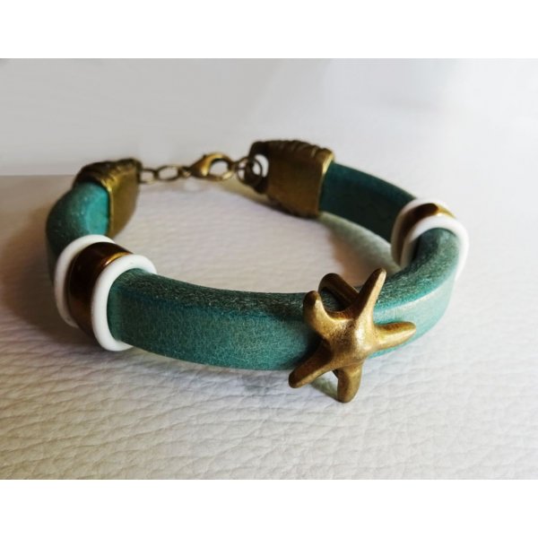 Bracelet cuir Regaliz turquoise Etoile de mer