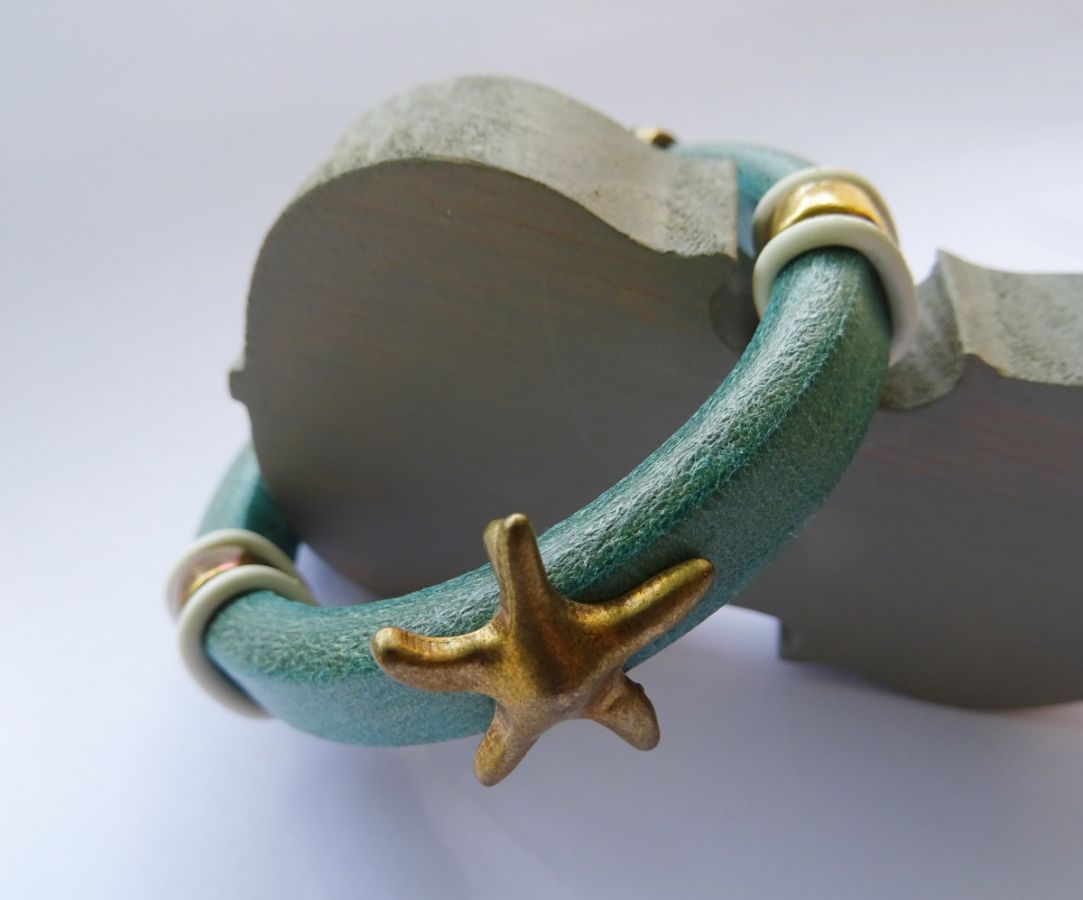 Bracelet cuir Regaliz turquoise Etoile de mer