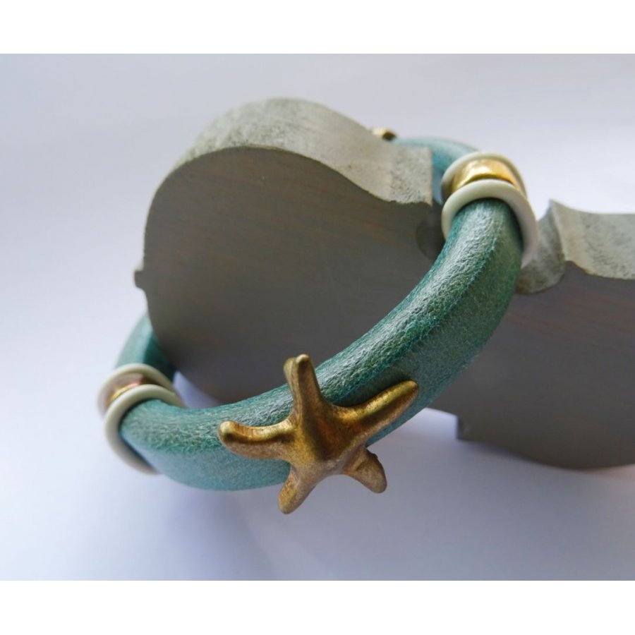 Bracelet cuir Regaliz turquoise Etoile de mer