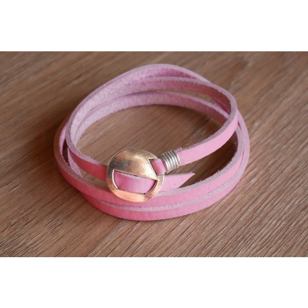 Bracelet cuir rose fin triple tour