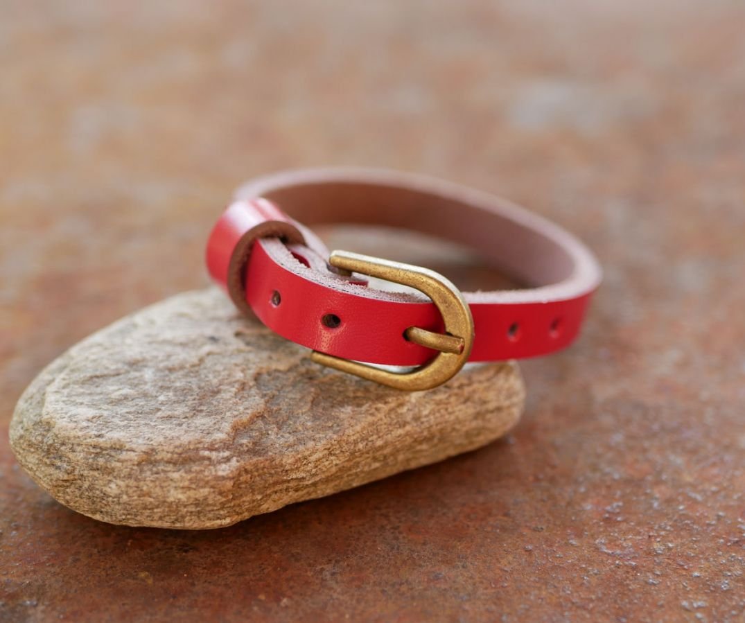 Bracelet cuir simple tour Rouge pour montre