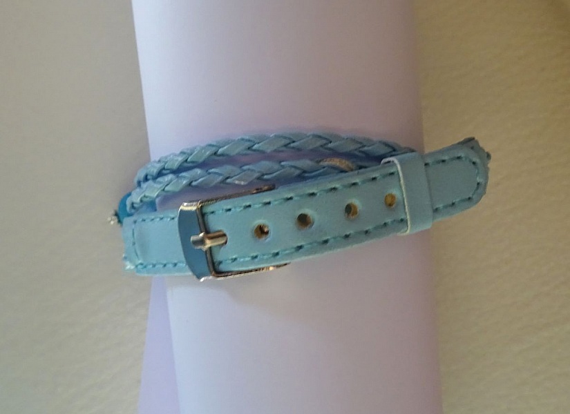 Bracelet double infini et double tour cuir tress&eacute; bleu
