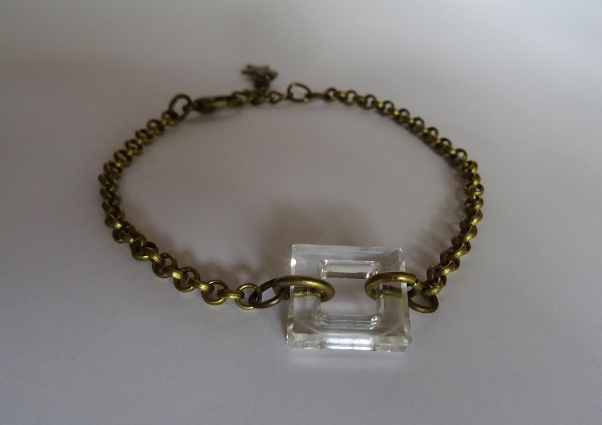 Bracelet fin chaîne bronze Carré Crystal