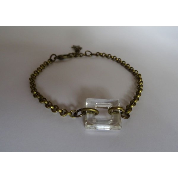 Bracelet fin chaîne bronze Carré Crystal