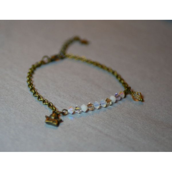 Bracelet fin chaîne bronze Blanc et doré
