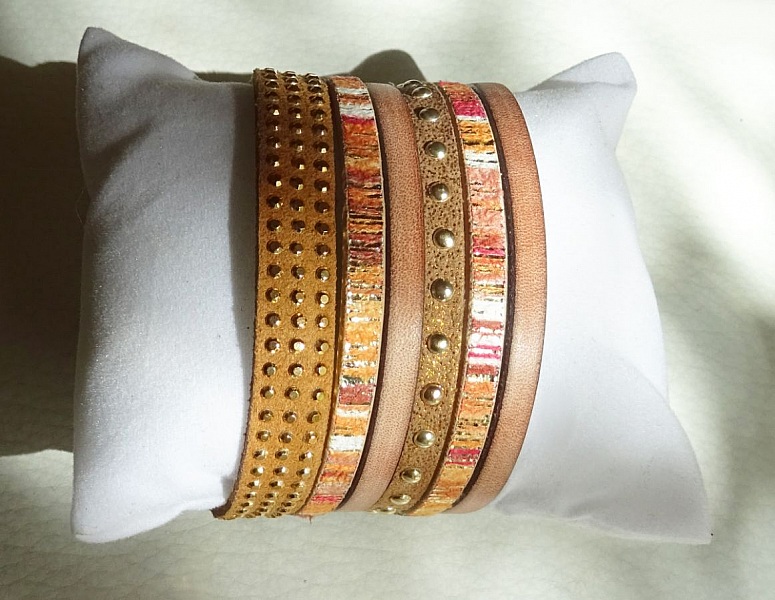 Bracelet manchette multi cuir tons ocres