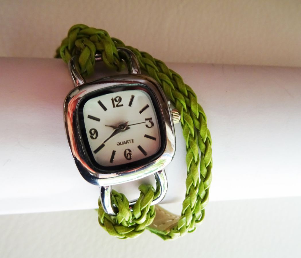 Bracelet montre tressé Vert anis