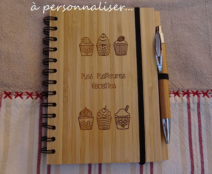 Carnet en bois Recettes de cuisine &agrave; personnaliser
