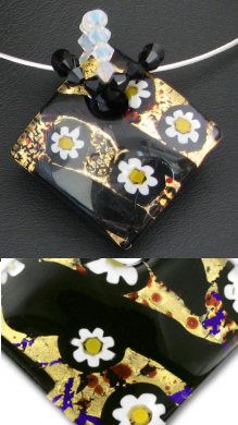 Collier argent pendentif Murano Noir et or