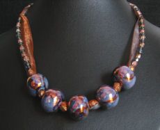 Collier C&eacute;ramique Cuivre et gris argent