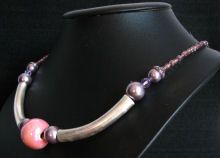 Collier C&eacute;ramique Rose et mauve