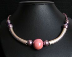 Collier C&eacute;ramique Rose et mauve