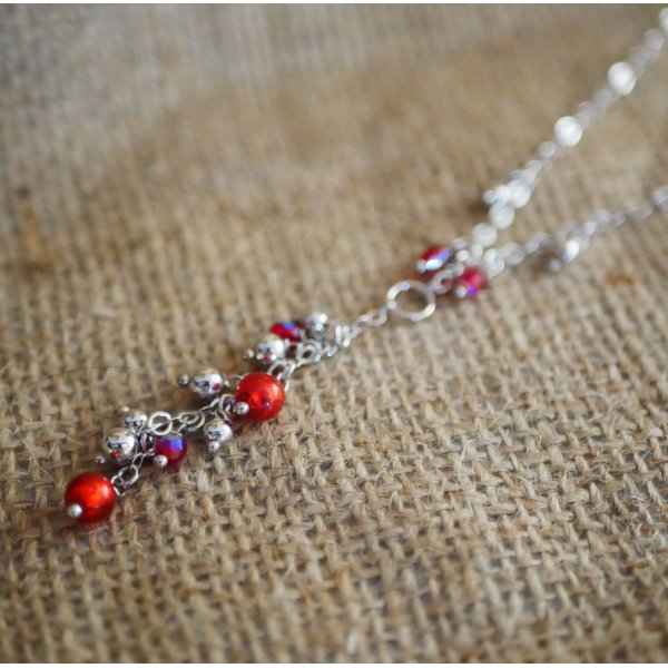 Collier pendentif grappe rouge en argent