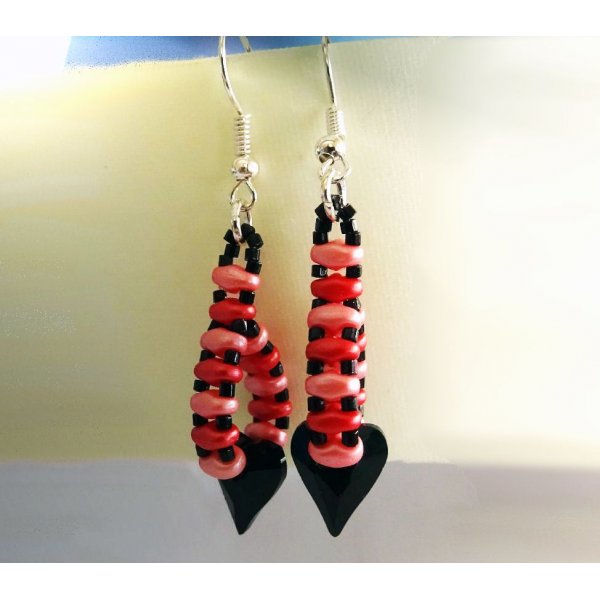 Kit boucles d'oreilles Coeur Noir et rose
