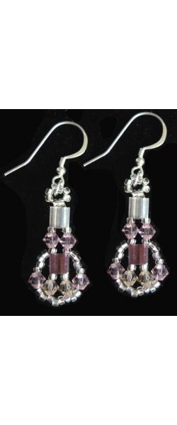 Ensemble Boucles D'oreilles Et Collier Violet - Nuances De Perles Et Argent - Neuf