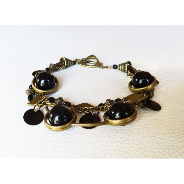 Kit bracelet 3 rangs Noir & bronze