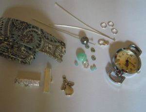 Kit montre bracelet Liberty et perles gris/bleu