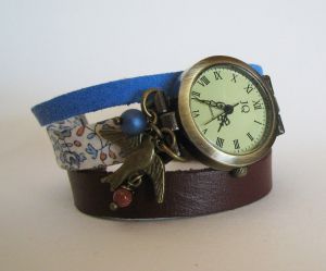 Kit montre bracelet Liberty Cuir Oiseau