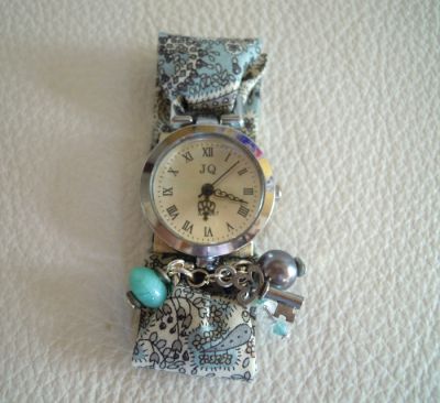 Kit montre bracelet Liberty et perles gris/bleu