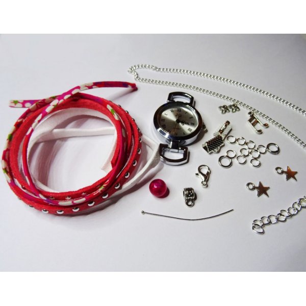Kit montre bracelet multi rangs corail