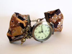 Kit montre bracelet tissus Wax africain marron