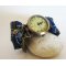 Kit montre bracelet tissus Wax africain bleu