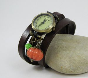 Montre bracelet cuir Citrouille d'Automne