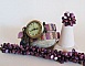 Montre bracelet double Lin tiss&eacute; perles Burgundy