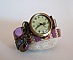 Montre bracelet double Lin tiss&eacute; perles Burgundy