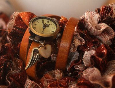 Montre bracelet triple cuir Caramel Aile d'ange