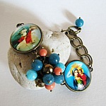 Bracelet cabochons J&eacute;sus et Marie sur cha&icirc;ne