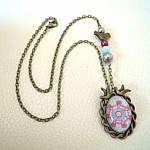 Collier pendentif cabochon Oiseaux Bleu mauve