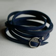 Bracelet cuir 5 tours Bleu marine ajustable