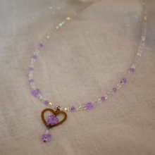 Collier pendentif Coeur et papillons Violet en cristal Swarovski